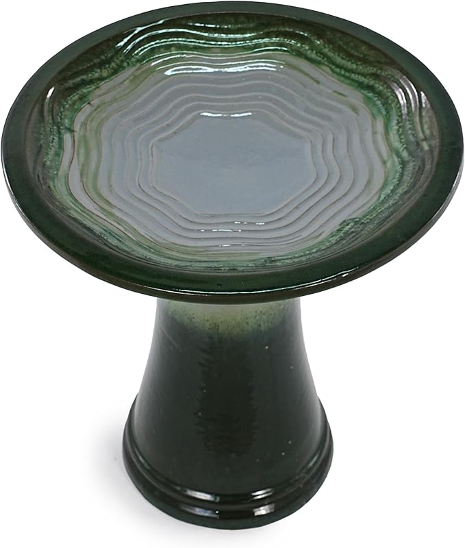 Ceramic Bird Bath for Outdoors, 18" H Weather-Resistant Birdbath for Garden Bird Watching, Pedestal Glazed Birdbaths, Grass Green