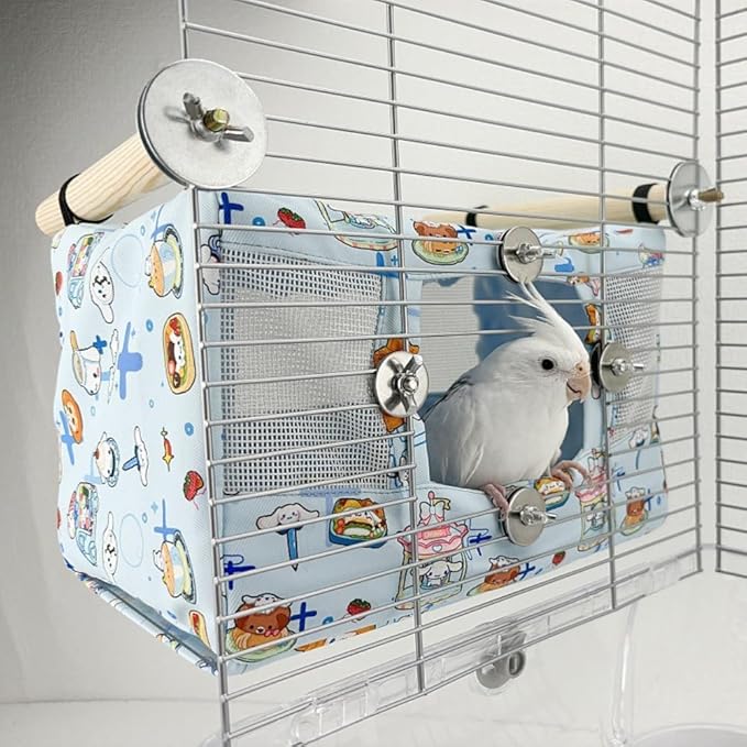 Large Spring Summer Breathable Bird Nest House, Bird Bed for Cage, Parrot Nest Snuggle Shed Hut for Four Seasons, Easy to Install for Quaker Lovebirds (Medium,Blue)