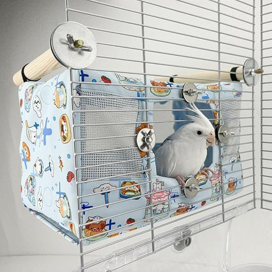 Large Spring Summer Breathable Bird Nest House, Bird Bed for Cage, Parrot Nest Snuggle Shed Hut for Four Seasons, Easy to Install for Quaker Lovebirds (Medium,Blue)