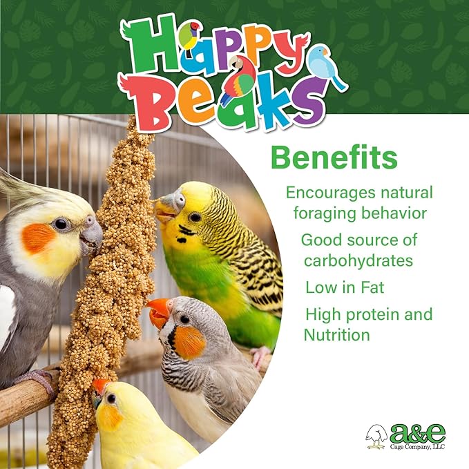 A&E Cage Co AE9054 Premium French Spray Millet for Birds – 6oz Retail Bag with 12 Natural Millet Sprays – Healthy Bird Treat for Budgies, Parakeets, Cockatiels, Finches & Small Birds