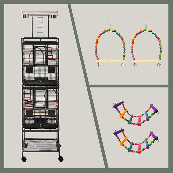 68" Double Bird Cage,Stackable Divided Parakeet Cage, Parrot Cages for Medium Birds with Bird cage Toys,Birdcage Seed Catcher,for Cockatiels Canaries Lovebirds Finches Budgies Small Parrots