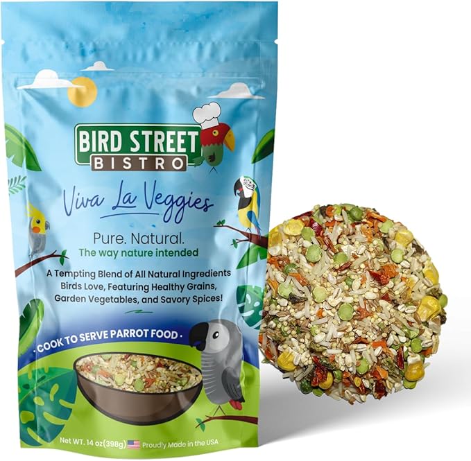Bird Street Bistro Parrot Food - Parakeet & Cockatiel Food - Cooks in 3-15 min with Natural Grains, Legumes, Non-GMO Fruits, Vegetables & Health-Oriented Spices