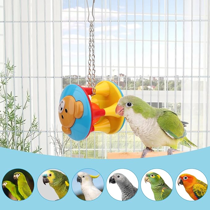 Hypeety Parrot Colorful Ball Toys with Bell Cage Hanging Chewing String for Parakeet Conure Cockatiel Small Medium Birds (A)