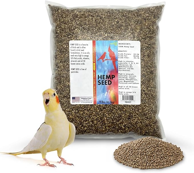 Morning Bird Hemp Seeds 9 lbs– High in Natural Protein, Healthy Fats, Omega 3 and 6 Fatty Acids, Delicious Natural Flavor, Supports Feather Growth & Overall Health