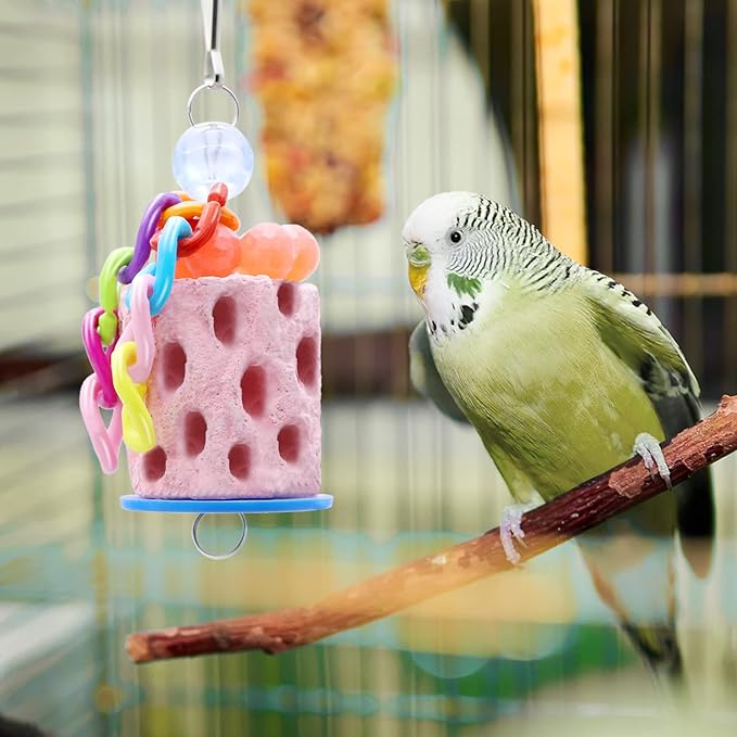 Wontee Bird Beak Grinding Parakeet Treats Bird Calcium Chewing Toy for Budgies Parakeet Cockatiel Conure Hamster (Random Color) (Small (2 pcs))