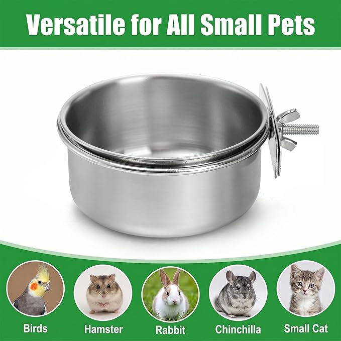 Okllen 4 Pack Bird Feeding Dish Cups, Detachable Stainless Steel Bird Food Bowls with Clamp for Chinchilla Parrot Cockatiel Conure Budgies Parakeet Small Animal