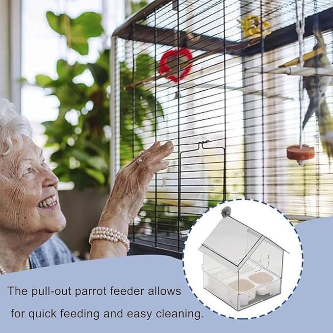 Pull-Out External Parrot Feeder, Parrot Feeder, Hanging Wild Bird Seed with Squirrel Proof Tray, Bird House, Decorative Clear Bird Bath Tub Easy to Fill, Clean for Finch and Hummingbird
