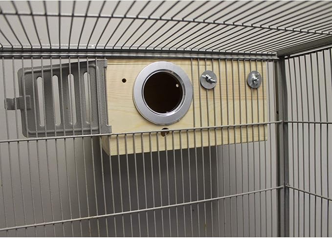 Sturdy Nest Box - Cage Attachment, Hinged Lid, Perching Ledge - for Sugar Glider, Squirrel, Rat, Finch, Parakeet, Lovebird, Parrotlet, Lovebird, Canary, Cockatiel, Other Birds & Small Pets (Large)