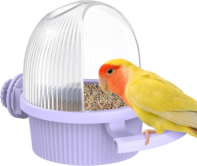 Pawfly No Mess Bird Feeder with Water Dispenser, Food and Water Bowl for Parakeet, Parrot, Cockatiel, Budgie and Lovebird, 4" D x 5.5" H Bird Cage Feeder
