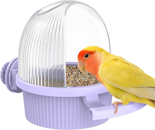 Pawfly No Mess Bird Feeder with Water Dispenser, Food and Water Bowl for Parakeet, Parrot, Cockatiel, Budgie and Lovebird, 4" D x 5.5" H Bird Cage Feeder