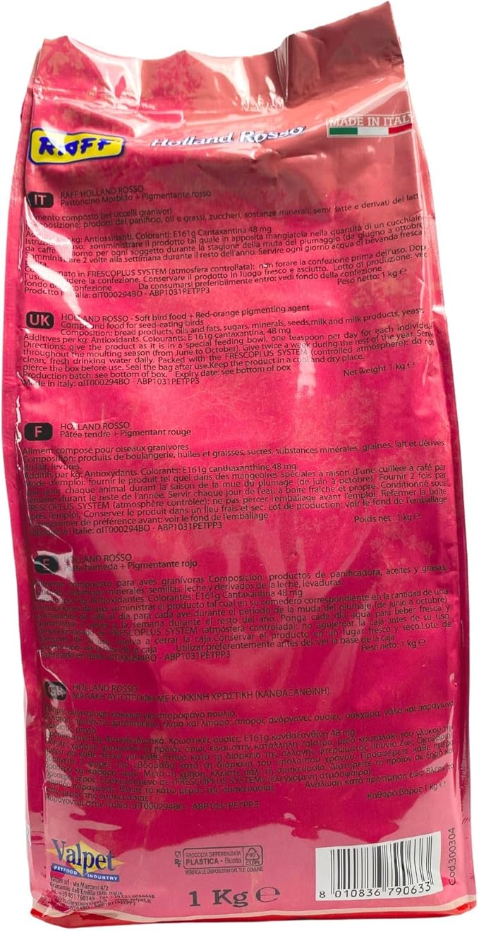 Raff Holland Rosso, Canary Food, Premium natural nutrition for vibrant and red plumage, bird food, pet food, Holland food, high in protein and fat, bird food for indoor, finch food (2.2 Pound)