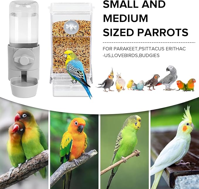 lemtrflo No Mess Bird Feeder Water Dispenser Set, Bird Feeder for Cage, Cage Accessories for Cockatiels, Finches, Budgies and Canaries