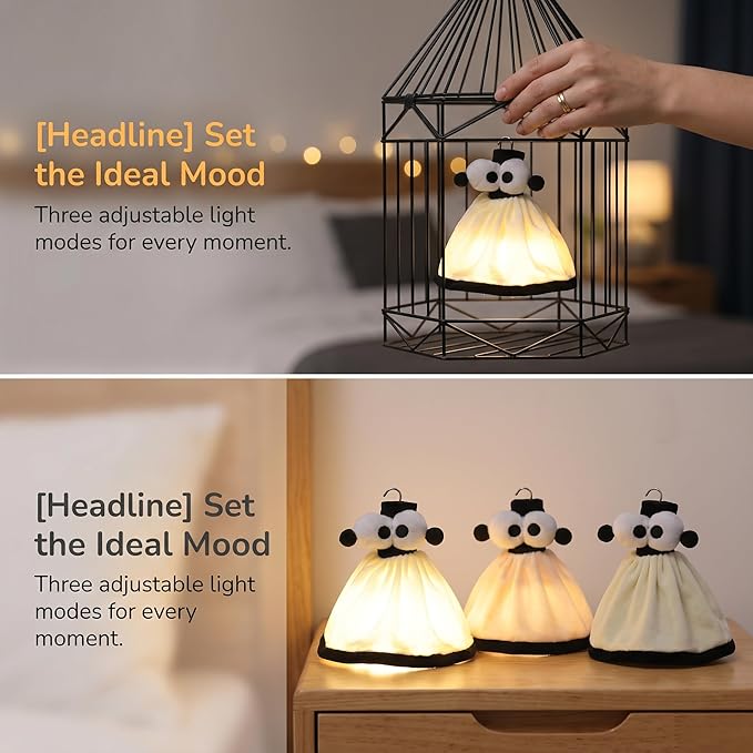 Bird Cage Light - Bird Cage Lighting | Blue Light Lamp | LED Night with Adjustable Brightness | Plush Parrot-Shaped Bulb, 3 Lighting Models (Black, Timer-Controlled)