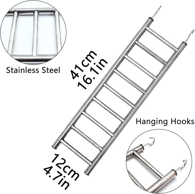 2Pack Stainless Steel Bird Ladders 9-Step Parrot Ladder Hanging Bird Cage Climbing Toys with Hooks Birds Exercise Toy for Parakeets, Parrots, Cockatoo，Rust-Resistant and Easy to Clean