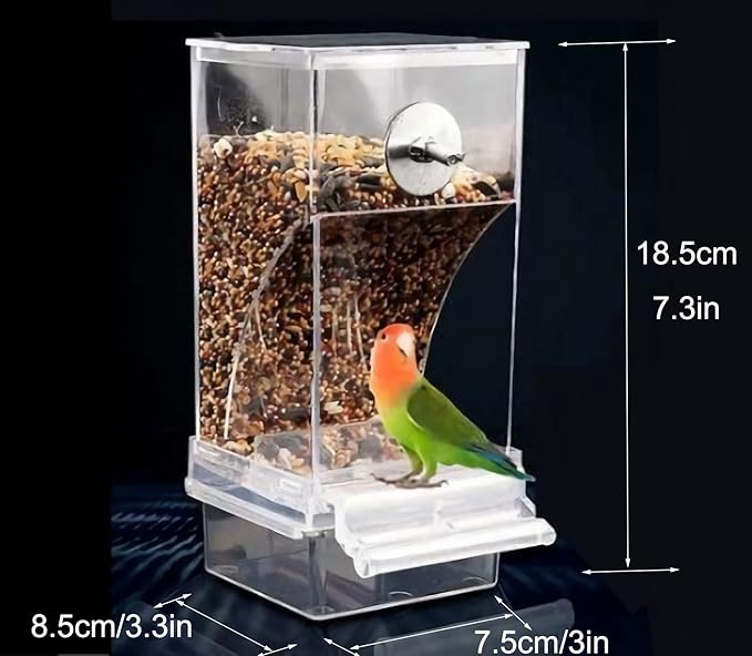 No Mess Bird Feeder,Bird Feeder for Cage,Automatic Acrylic Parakeet Feeder Cage Accessories for Small Birds Parrot Parakeets Canary Cockatiel Finch(Transparent)