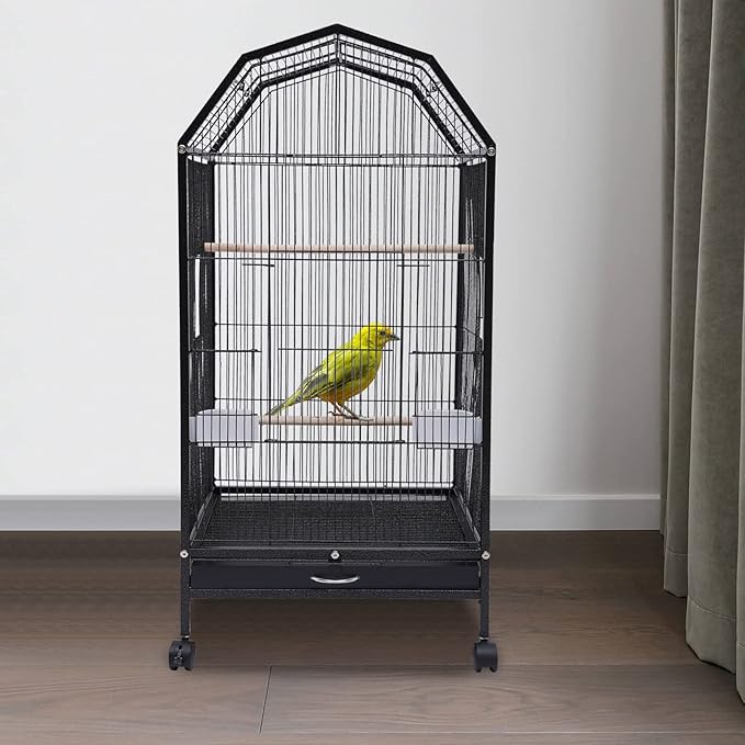 17.9 x 17.9 x 39.9 Metal Bird Flight Cage, 360° Full Hollow Parakeet Bird Cage with Stand Large Finch Bird Cage for Conure Canary Parekette Macaw Finch Cockatoo Budgie Parrot Pet House