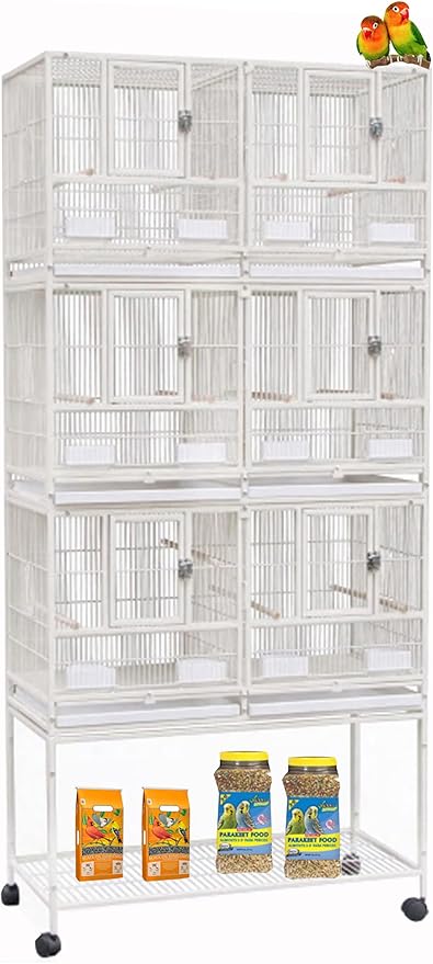 Combo Breeding Triple Stacker Sturdy Wrought Iron Center Divided Breeder Bird Flight Double Rolling Cage with Side Breeding Nest Door
