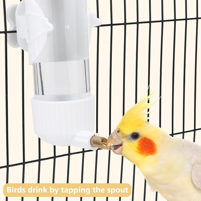 Wontee Bird Water Dispenser Parrot Waterer Automatic Bird Water Feeder for Medium Birds Cockatiel Conure Caique (White (6.8oz))