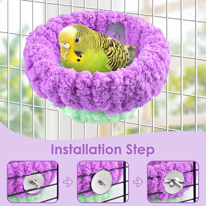KATUMO Bird Nest, 5.5inch Small Parrot Breeding Bed for Budgie, Parakeet, Cockatiel, Conure, Lovebird, Canary, Finch Birds (Purple/Green, Small)