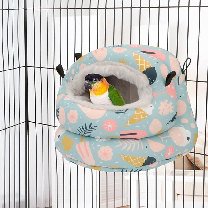 Bird Nest House Winter Warm Bird Bed Hanging Hammock Snuggle Hut for Parakeets Budgies Cockatiels Conures Quaker Parrot (Small, Blue)