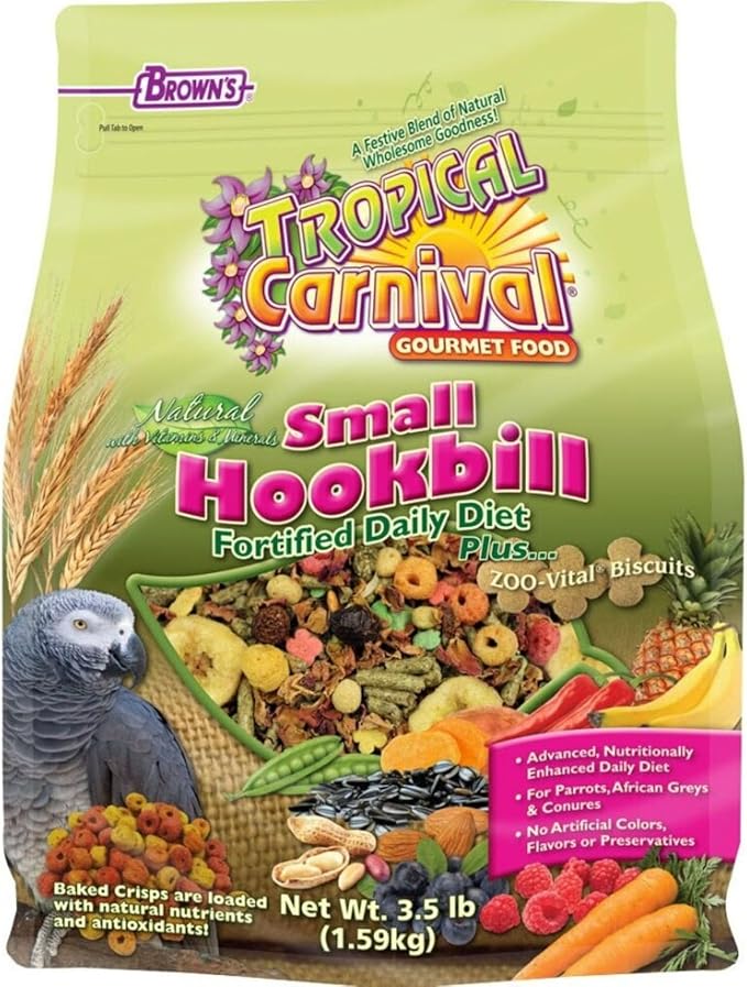 F.M. Brown'S Tropical Carnival Natural Small Hookbill Food, 3.5-Lb Bag - Vitamin-Nutrient Fortified Daily Diet For Parrots, African Greys And Conures Under 13", No Artificial Colors Or Flavors