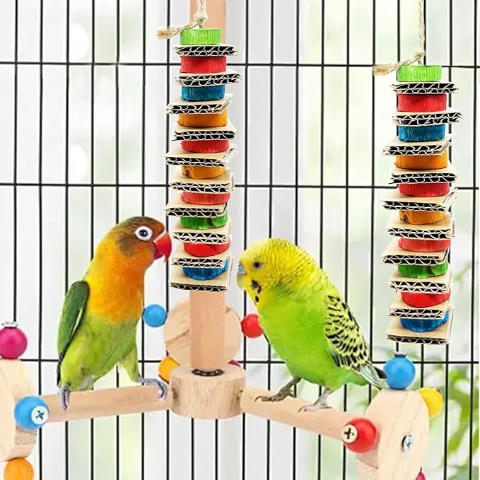 4 Pack Small Bird Chews Toy Natural Cardboard Wood Parrot Chewing Cage Hanging Toys for Conures Parakeet Cockatiel Budgies Love Birds Canary