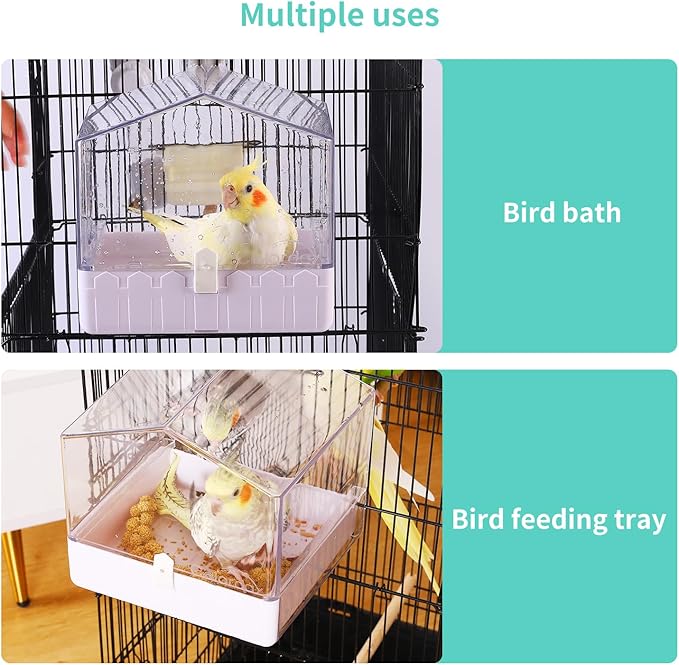 Colorday Bird Bath for Cage, Parrot Bath for Small to Medium Birds, Cockatiels, Parakeets, Budgie, Quaker, Conure, Lovebirds, Finches, Transparent, 6.7X6.7X7.74 inch