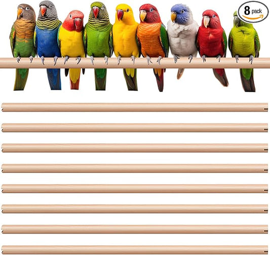Sintuff 8 Pcs Bird Perches for Cage Accessories, Wooden Perch Rods Replacement with Double Head Slots, 0.6 Inch Diameter Natural Wood Stand for Parrot Macaw Cockatoo Parakeet (18 Inches)