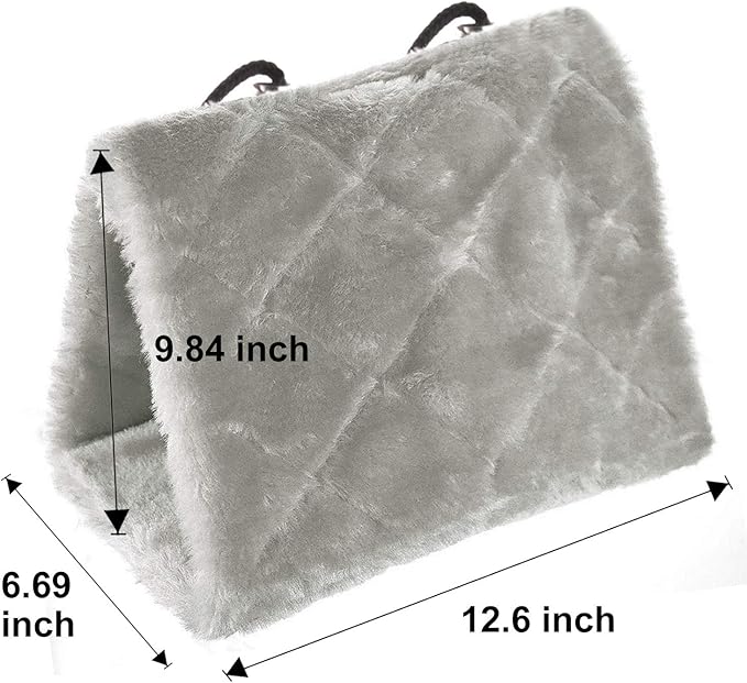 MOACC Winter Warm Bird Nest House Shed Hut Hanging Hammock Finch Cage Plush Fluffy Birds Hut Hideaway for Hamster Parrot Macaw Budgies Eclectus Parakeet Cockatiels Cockatoo Lovebird (L, Grey)