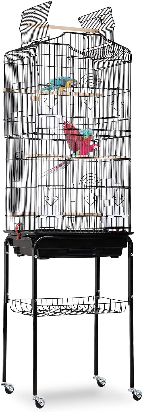 Dopinmin 64 Inch Bird Cage, Rust Resistant, Floor Standing, Black