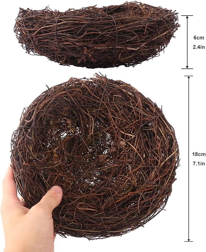 16 PCS 7 Inch Artificial Bird Nest for Crafts, Handicraft Rattan Bird's nest, Small Bird Nest, Bird's Nest Decorating Kit for Holiday, Table, Garden, DIY Terrarium Decor