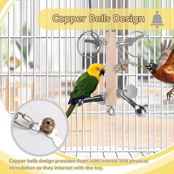 VINGVO Parrot Bird Toys with Metal Spoons, Stainless Steel Keys Rings Toy, Intelligence Development Crisp Sound Toys for Amazons Mini Medium Large Macaws African Greys Cockatoos Eclectus