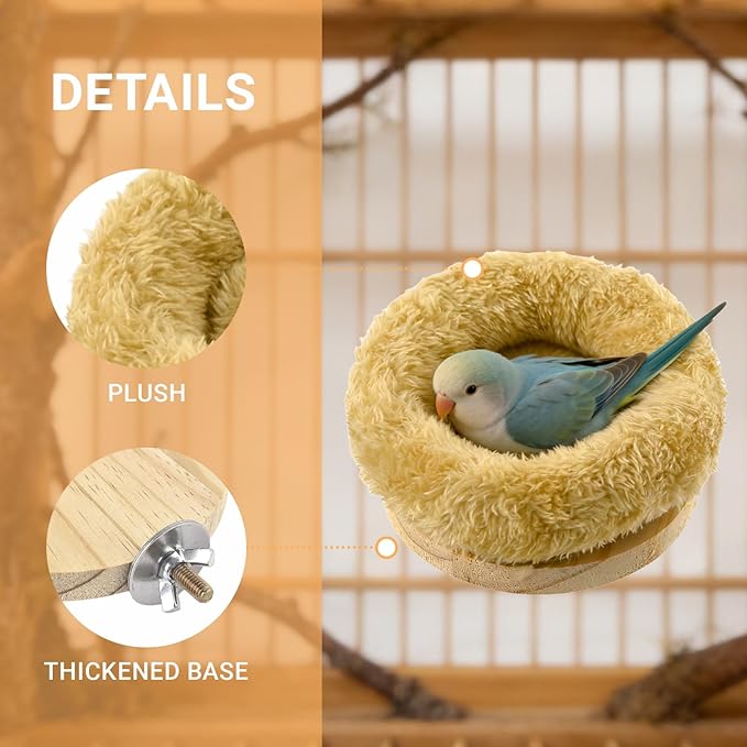 Small Bird Nest for Cage Removable Plush Parrot Hammock Bed Winter Warm Resting Perch Platform for Small Budgies, Lovebirds, Cockatiels, Canaries, Parakeets Cage
