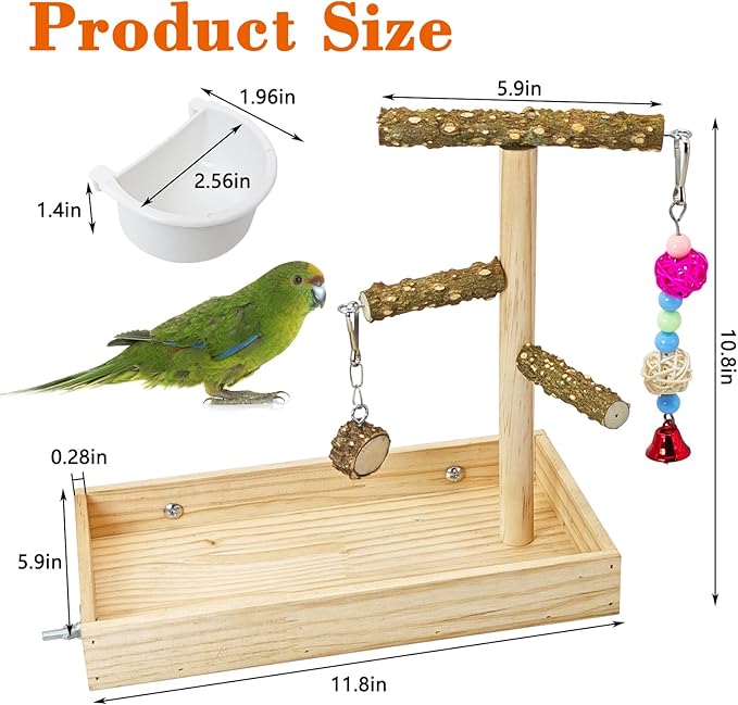 BNOSDM Wooden Bird Feeder for Cage Natural Wood Parrot Feeding Cups Bird Food Dish with Perch Stand for Parakeets, Budgies, Cockatiels, Lovebirds, Finches, Pigeons