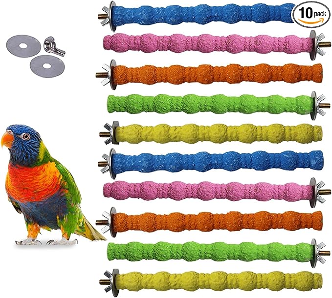 kathson 10PCS Bird Perch Parrot Stand Cage Accessories Natural Wooden Stick Paw Grinding Rough-surfaced Chew Toy for Cockatiels,Cockatoo,Lorikeet,Conure,Parakeet (Random Color,7.9inch)