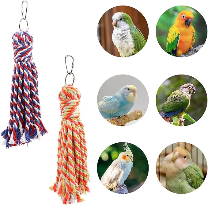 Bird Toy, Hang Colorful Rope Chew Toy with Metal Hook, Bird Cage Accessories for Budgies, Cockatiels, Quaker, Lovebirds, Conure, Small to Medium Birds