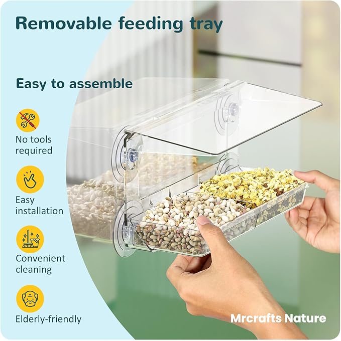 MrCrafts Nature Window Bird Feeder with Strong Suction Cups, Clear Window Bird feedersfor Viewing, Cardinal Bird Feeders for Outside, Unique Gift