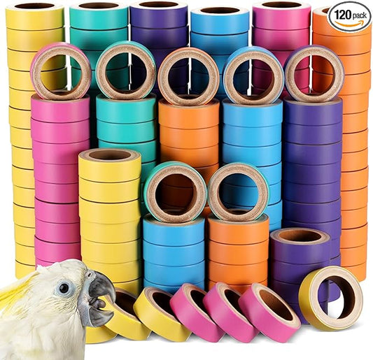 Skyygemm 120 Pcs Bagels Bird Toys Bulk for Parrots Cardboard Core Bird Toy Chewing Shredding Foraging Play Foot for Medium and Large Parrot Mini Macaws African Grey Cockatoos