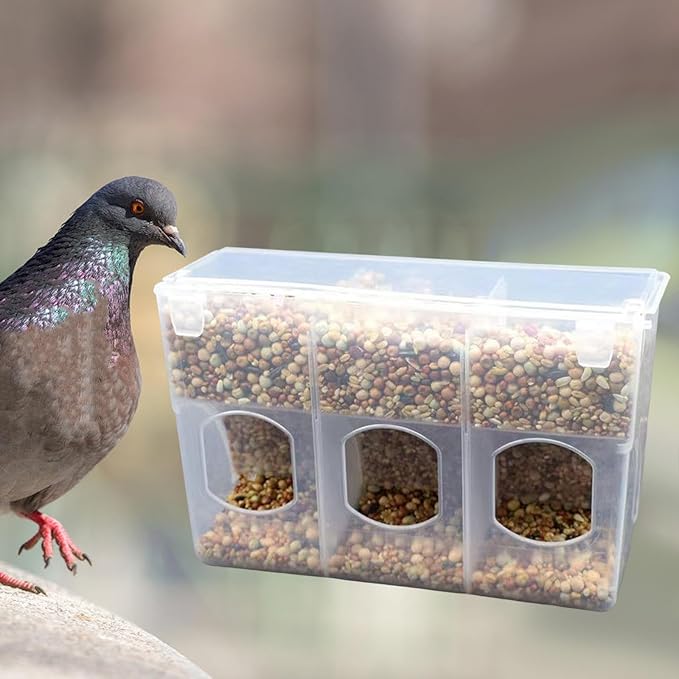 Automatic Pigeon Bird Feeder Food Container Bowl Supplies for Cage Slot Feeder for Cage for Canary Finch Budgerigar Lovebirds, Three Hole
