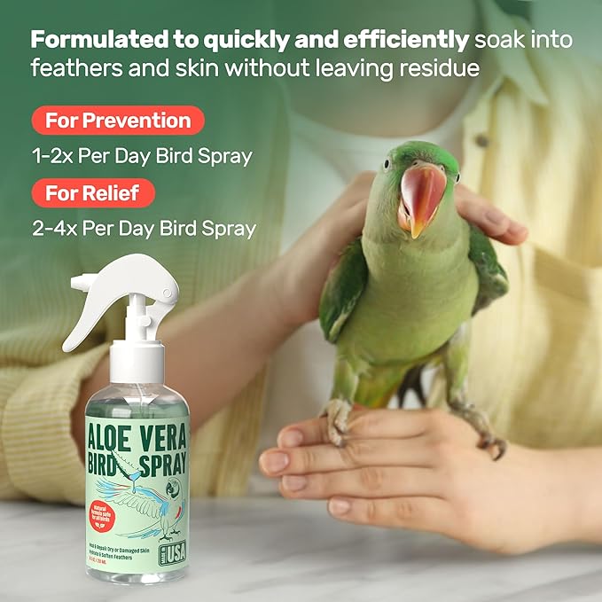 Samorillo Aloe Vera Bird Spray - 8.5oz/251mL - [Made in USA] - Non-Toxic Bird Bath Relieves Dry/Itchy Skin & Softens Feathers - Safe & Effective for All Birds - Promote Healthy Plumage - Odor-Free
