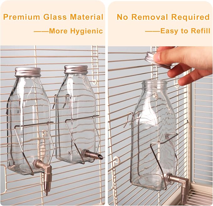 Guinea Pig & Rabbit Water Bottle, 350ml No-Drip Chew-Proof Glass Dispenser with Stainless Steel Nozzle for Hamster, Squirrel, Bird, Guinea Pig Cage (350-S)