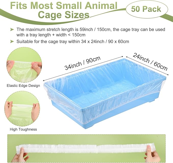 M METERXITY 50-Pack Disposable Cage Liner 35" x 24", Small Animal Clear Plastic Rabbit Bird Cage Liner Bag, Toilet Tray Replacement Universal Film ForParrot/Guinea Pig/Hamster Litter Box