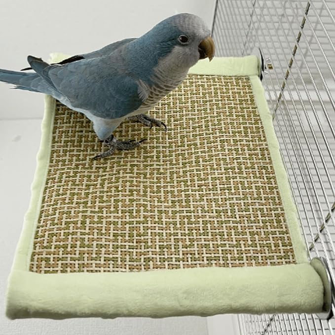 Bird Reversible Platform Bed Hammock Toy Hamster Warm Comfortable Hanging House Perch Stand for Parrot Parakeet Cockatiel African Grey Cockatoo Lovebird (Green,L)