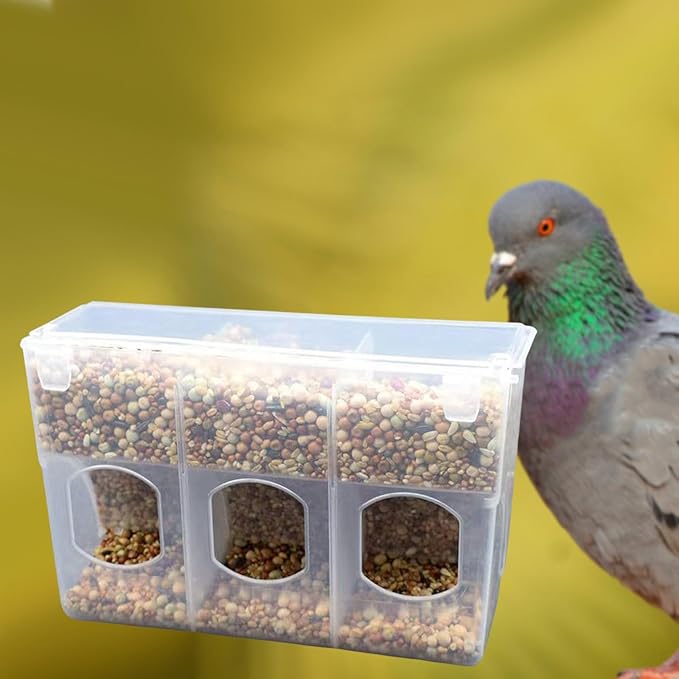Automatic Pigeon Bird Feeder for Cage Feeding Station Bowl, Quail Feeder Hanging Parrot Feeder for Canary Parakeet Budgerigar, Three Hole