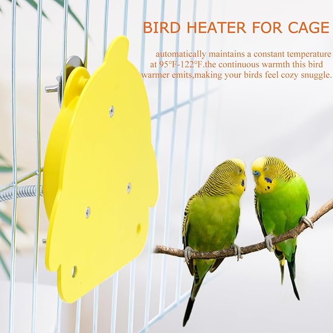 Bird Heater for Cage Parakeets Snuggle Up Heated Pad Bird Warmer for Parrot Parakeets Conure, Warm Bird Perch Stand Birds Cage Accessories and Supplies (Yellow)