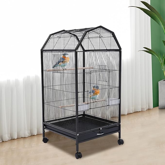 Parakeet Bird Cage with Stand, Metal Pet Bird Flight Cages, Large Finch Bird Cage. for Conure Canary Parekette Macaw Finch Cockatoo Budgie Cockatiels Parrot Pet House,Black