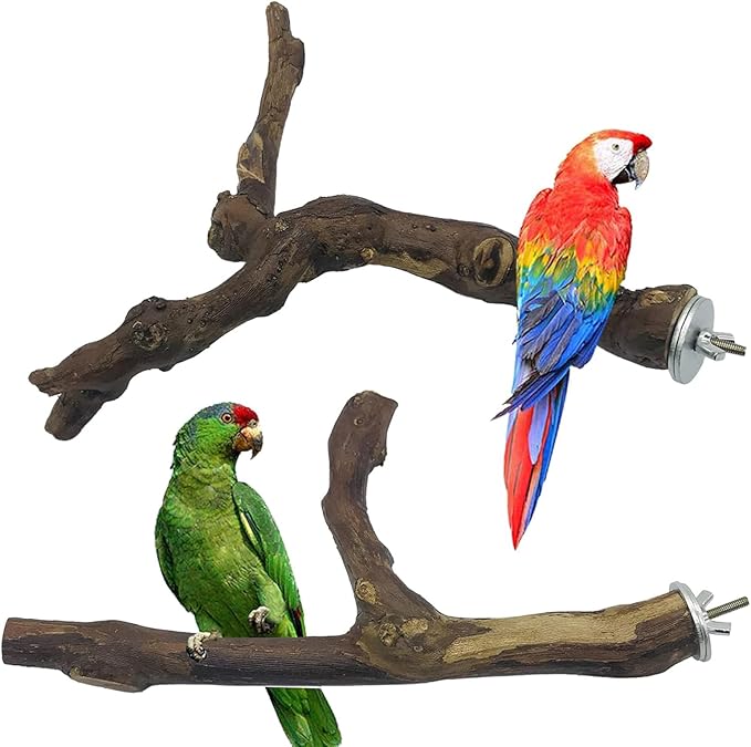2 PCS Natural Grape Stick Fork Bird Perch Bird Standing Stick Chewing Bird Toys Natural Grapevine Bird Cage Perch for Parrot Cages Toy for Cockatiels, Parakeets, Finches