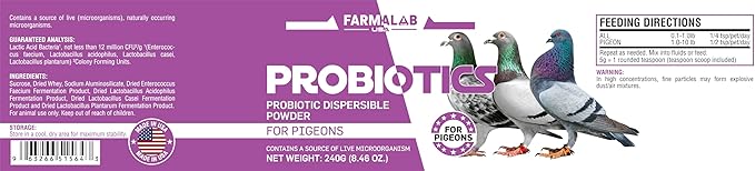 Probiotics Powder Pet for Pigeons, para Palomas, Quail, Doves, Columbidae Birds (240 gm) Farmalab