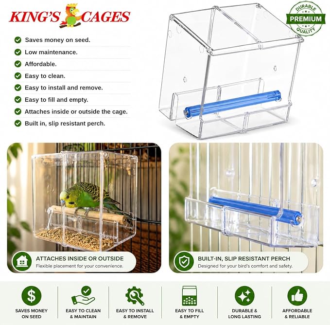 Bonka Bird Toys Seed No Mess Bird Feeder Parrot Cage Accessory Seed Treat Enclosure Pet, Canary, Parrotlet, Budgies, and Similar Breed Sizes