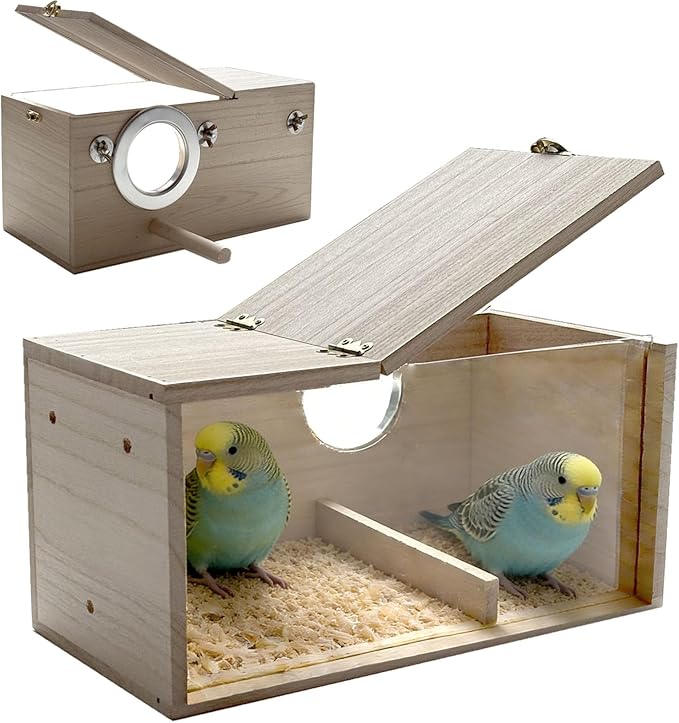 Parakeet Nesting Box, 11.57 X 5.9 X 5.9 INCH Transparent Bird Nest Breeding Box with Perch Parrot Mating Box Wood Bird House Aviary for cage (L Horizontal Wood)